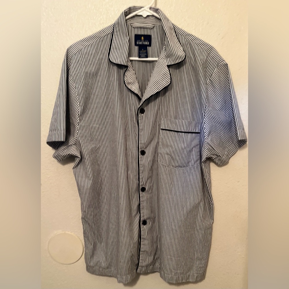 Stafford Men’s 2 Pc Navy & White Pajama Shorts Set Size L Regular Fit